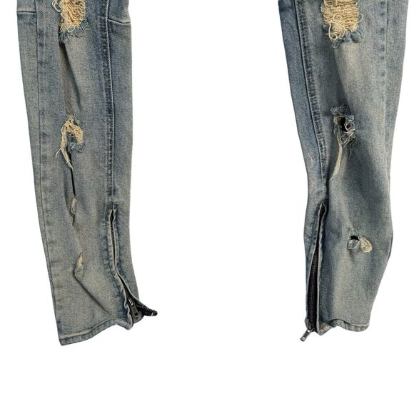 KDNK Skinny Jeans 30 Blue Distress Ripped Stacked  226 - Picture 4 of 11